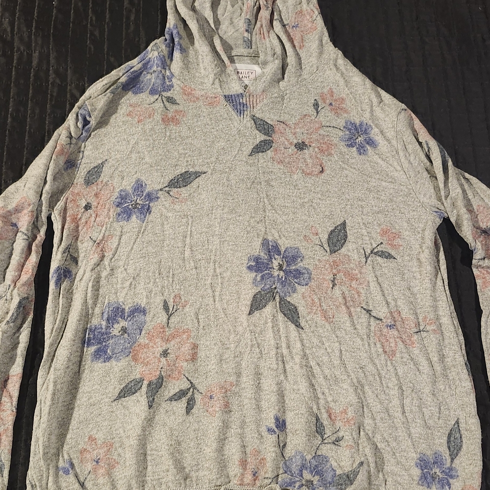 Floral Gray Sweater with Hood